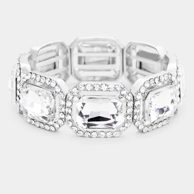 Fashnzfab Rectangle Crystal Rhinestone Pave Stretch Evening Bracelet In Silver