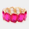 Fashnzfab Rectangle Crystal Stone Cluster Stretch Evening Bracelet Fuchsia, Gold In Multi