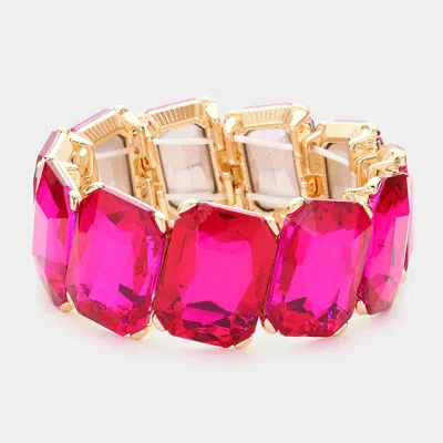 Fashnzfab Rectangle Crystal Stone Cluster Stretch Evening Bracelet Fuchsia, Gold In Multi