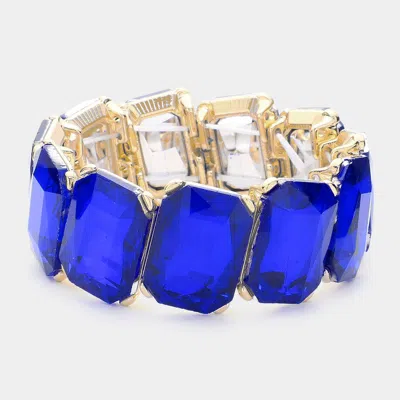 Fashnzfab Rectangle Crystal Stone Cluster Stretch Evening Bracelet Gold, Sapphire In Multi