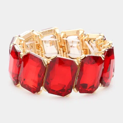 Fashnzfab Rectangle Crystal Stone Cluster Stretch Evening Bracelet Gold, Siam In Multi
