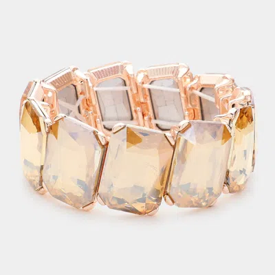 Fashnzfab Rectangle Crystal Stone Cluster Stretch Evening Bracelet Lt Col Topaz, Rose Gold In Multi