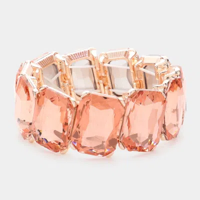 Fashnzfab Rectangle Crystal Stone Cluster Stretch Evening Bracelet Peach, Rose Gold In Pink