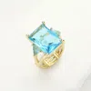 Fashnzfab Rectangle Crystal Stretch Ring In Blue