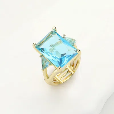 Fashnzfab Rectangle Crystal Stretch Ring In Blue