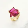 Fashnzfab Rectangle Crystal Stretch Ring In Pink