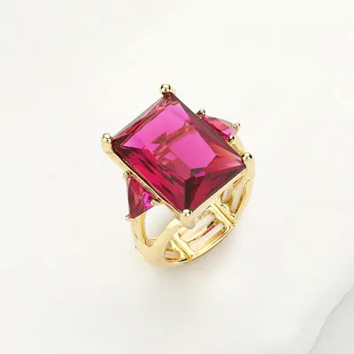 Fashnzfab Rectangle Crystal Stretch Ring In Pink