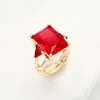 Fashnzfab Rectangle Crystal Stretch Ring In Red