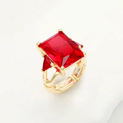 Fashnzfab Rectangle Crystal Stretch Ring In Red