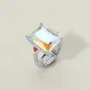 Fashnzfab Rectangle Crystal Stretch Ring In Silver