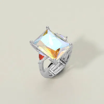 Fashnzfab Rectangle Crystal Stretch Ring In Silver