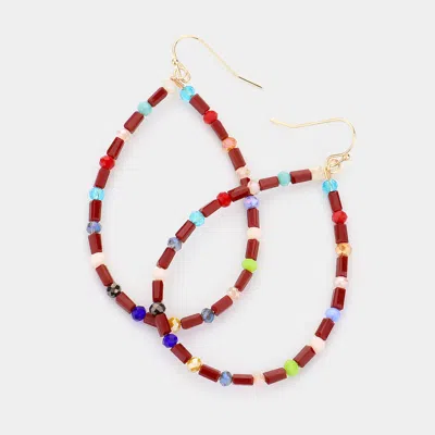 Fashnzfab Rectangle Faceted Beaded Open Teardrop Dangle Earrings In White
