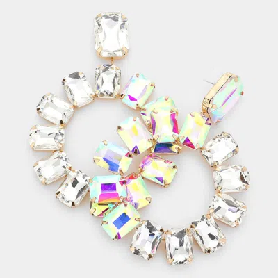 Fashnzfab Rectangle Glass Stone Cluster Open Circle Dangle Evening Earrings In Multi