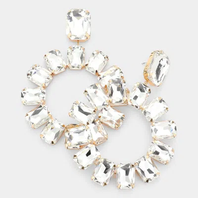 Fashnzfab Rectangle Glass Stone Cluster Open Circle Dangle Evening Earrings In Silver