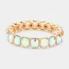 Fashnzfab Rectangle Glass Stone Cluster Stretch Evening Bracelet Ab, Gold In Multi