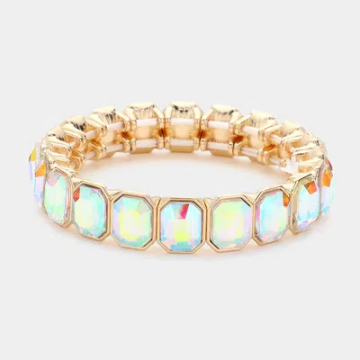 Fashnzfab Rectangle Glass Stone Cluster Stretch Evening Bracelet Ab, Gold In Multi