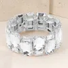 Fashnzfab Rectangle Glass Stone Cluster Stretch Evening Bracelet In Metallic