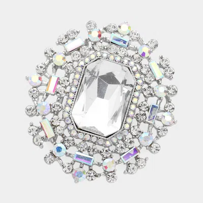 Fashnzfab Rectangle Glass Stone Pointed Stone Embellished Pin Brooch In Silver
