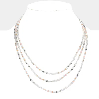Fashnzfab Rectangle Lucite Colorful Seed Beaded Triple Layered Bib Necklace In Multi