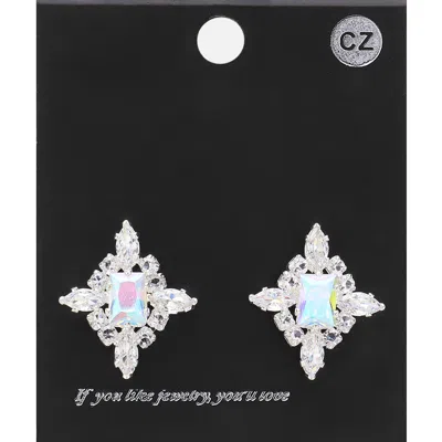Fashnzfab Rectangle Marquise Cz Stone Cluster Evening Stud Earrings In Silver