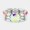Fashnzfab Rectangle Marquise Glass Stone Cluster Stretch Evening Bracelet Ab, Silver In Multi
