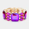 Fashnzfab Rectangle Marquise Glass Stone Cluster Stretch Evening Bracelet Fuchsia, Gold In Multi