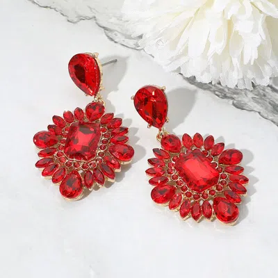 Fashnzfab Rectangle Marquise Teardrop Stone Cluster Dangle Evening Earrings In Red