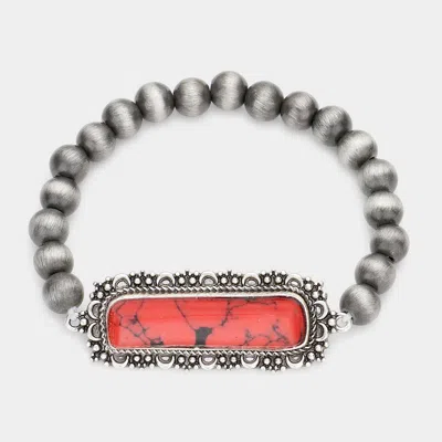 Fashnzfab Rectangle Natural Stone Accented Stretch Bracelet In Metallic