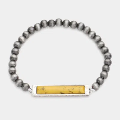 Fashnzfab Rectangle Natural Stone Accented Stretch Bracelet Yellow