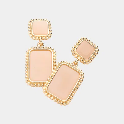 Fashnzfab Rectangle Natural Stone Dangle Earrings - Pink In Gold