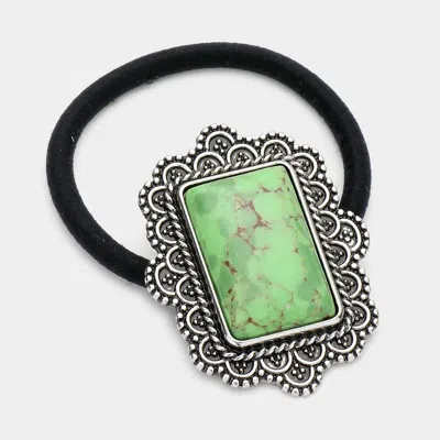 Fashnzfab Rectangle Natural Stone Stretch Hairband In Green