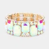 Fashnzfab Rectangle Round Glass Stone Cluster Stretch Evening Bracelet Ab, Gold In Multi