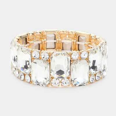 Fashnzfab Rectangle Round Glass Stone Cluster Stretch Evening Bracelet In Gold