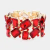 Fashnzfab Rectangle Round Glass Stone Cluster Stretch Evening Bracelet Gold, Red In Red