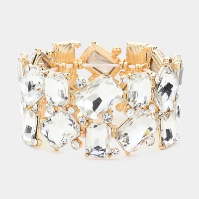 Fashnzfab Rectangle Round Glass Stone Cluster Stretch Evening Bracelet In Metallic