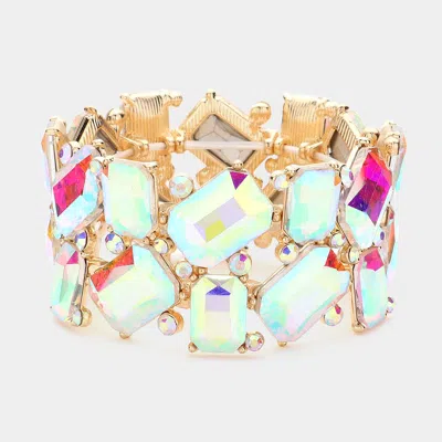 Fashnzfab Rectangle Round Glass Stone Cluster Stretch Evening Bracelet In Multi