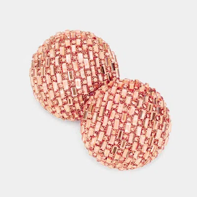 Fashnzfab Rectangle Round Stone Cluster Dome Earrings - Peach In Pink