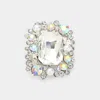 Fashnzfab Rectangle Round Stone Cluster Pin Brooch In Metallic