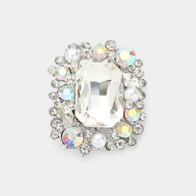 Fashnzfab Rectangle Round Stone Cluster Pin Brooch In Metallic