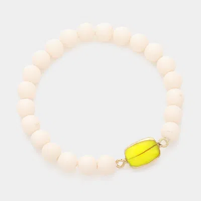 Fashnzfab Rectangle Stone Accented Beaded Stretch Bracelet Yellow In White