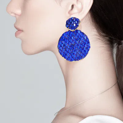 Fashnzfab Rectangle Stone Accented Disc Linked Earrings In Blue