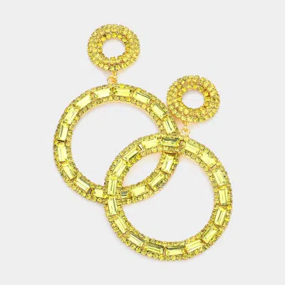 Fashnzfab Rectangle Stone Accented Double Open Circle Link Dangle Evening Earrings In Yellow