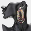 Fashnzfab Rectangle Stone Accented Draped Rhinestone Dangle Evening Earrings - Multi In Multi