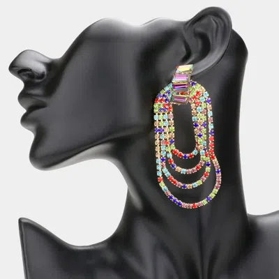 Fashnzfab Rectangle Stone Accented Draped Rhinestone Dangle Evening Earrings - Multi