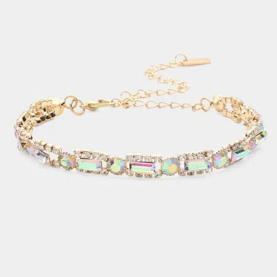 Fashnzfab Rectangle Stone Accented Evening Bracelet Ab, Gold In Multi
