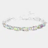 Fashnzfab Rectangle Stone Accented Evening Bracelet Ab, Silver In Multi