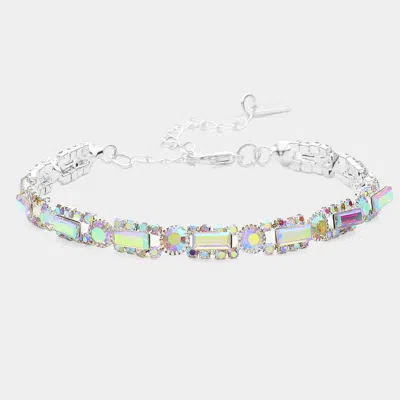 Fashnzfab Rectangle Stone Accented Evening Bracelet Ab, Silver In Multi