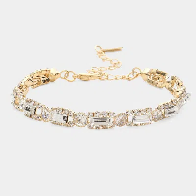 Fashnzfab Rectangle Stone Accented Evening Bracelet Clear, Gold In Multi