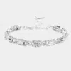 Fashnzfab Rectangle Stone Accented Evening Bracelet Silver In Metallic