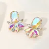 Fashnzfab Rectangle Stone Accented Marquise Stone Embellished Evening Earrings - Ab, Gold, Lt Col Topaz In Multi